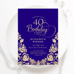 40:e födelsedag Lila Guld Ro Inbjudningar<br><div class="desc">Lila guld elegant 40-årsfestinbjudan. Klassdesign med ro,  faux guld-folie och typsnitt för typsnitt. Trendig inbjudan-kortets perfekt för en snyggt kvinnlig dag firande. Anpassa med dina egna detaljer. Kan anpassas till vilken ålder som helst. Skrivna Zazzle-inbjudningar eller digital utskrivbar mall för omedelbar nedladdning.</div>