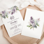 40:e födelsedag Lila Vår Lilac Flower Inbjudningar<br><div class="desc">Mjuka lila lilacs skapar en söt vårtid på 40 år. Typografin lägger till en vintage, retrovibe. All text är redigerbar så att du bara kan ange högernas ton. Ni kan lätt byta typsnitt och färg också. Denna 40-årsinbjudan finns i både traditionell kartong och en nedladdningsbar version. Det är en del...</div>