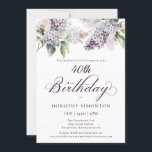 40:e födelsedag Lila Vår Lilac Flower Inbjudningar<br><div class="desc">Mjuka lila lilacs skapar en söt vårtid på 40 år. Kategrafin tillför en estetisk elegant. All text är redigerbar så att du bara kan ange högernas ton. Ni kan lätt byta typsnitt och färg också. Denna 40-årsinbjudan finns i både traditionell kartong och en nedladdningsbar version. Det är en del av...</div>