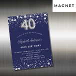 40:e födelsedag lyx för marinblå silver-stjärnor magnetisk inbjudningskort<br><div class="desc">En modern,  snyggt och glamorös inbjudande magnet för en 40-årsdag party. En marin blå bakgrund,  dekorerad med faux silver-stjärnor. Anpassa och lägg till ditt namn och information om party. Nummer 40 skrivs med ett stil-teckensnitt med ballong.</div>