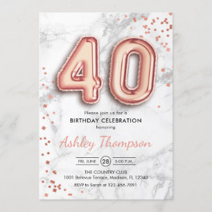 40:e födelsedag - Marble Effect Ro Guld Inbjudningar