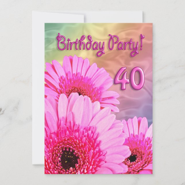 40:e födelsedag med rosa blommor inbjudningar (Framsida)
