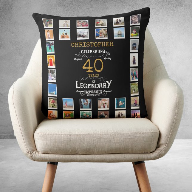 40:e födelsedag med svart Guld-legendary-foto Kudde (40th Birthday Black Gold Legendary Photo Throw Pillow
)