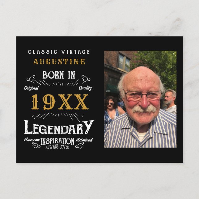 40:e födelsedag med svart Guld-Retro-foto Vykort (Framsida)