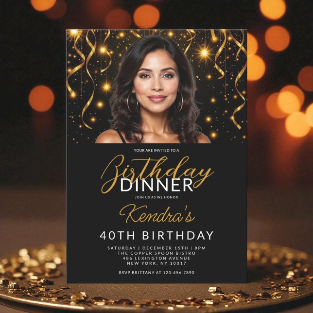 40:e födelsedag Middag i Guld och svart foto Inbjudningar (Skapare uppladdad)