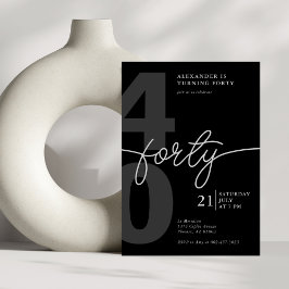 40:e födelsedag Modern minimalistiskt svart Grått Inbjudningar