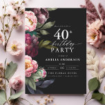 40:e födelsedag Modern Moody  Blommigt i Burgundi Inbjudningar<br><div class="desc">Fira din milstolpe med en modern moody 40-årsinbjudan med rik burgundi och blommigtar. Den här eleganten blandar djupa, dramatiska toner med mjuka, romantiska accenter, perfekt för att ställa in en sofistikerad men inbjudande atmosfär. Den slående blommigten arrangemang tillför en aning lyx, medan contemporaryns layout behållor den snyggt och förfinad. Den...</div>
