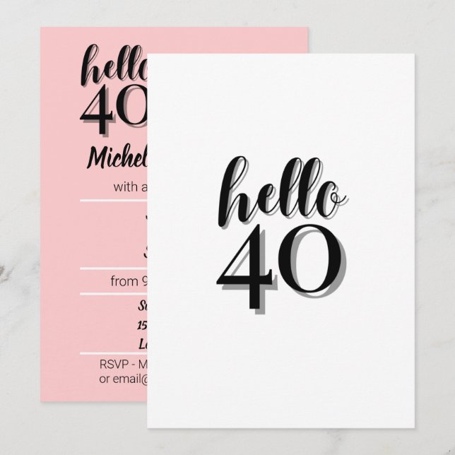 40:e födelsedag Modern Rosa och svart Party Inbjudningar (Fram/baksida)