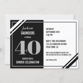 40:e födelsedag Modern svart och vit middag Party Inbjudningar