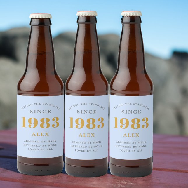 40:e födelsedag Namn 1983 Chic av blå Grått-Elegan Ölflaska Etikett (Skapare uppladdad)