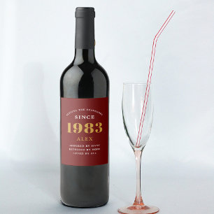40:e födelsedag Namn 1983 Röda Guld Elegant Chic Vinflaska Etikett