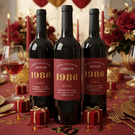 40:e födelsedag Namn 1986 Röda Guld Elegant Chic Vinflaska Etikett