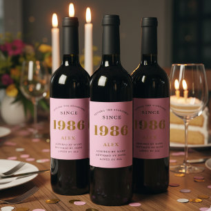 40:e födelsedag Namn 1986 Rosa Guld Elegant Chic Vinflaska Etikett
