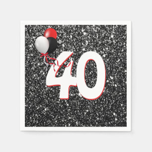 40:e födelsedag på svarta Glitter-servetter Pappersservett