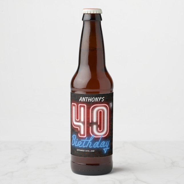 40:e födelsedag Party 80:e Anpassningsbarna Retro  Ölflaska Etikett (Framsida)