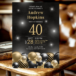 40:e födelsedag Party Black Guld Inbjudningar