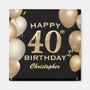 40:e födelsedag Party Black och Guld Magnet