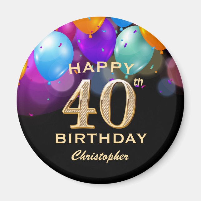 40:e födelsedag Party Black och Guld Magnet (Framsidan)