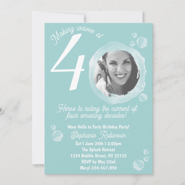 40:e födelsedag Party: Bubble Muting-inbjudan Inbjudningar (Framsida)