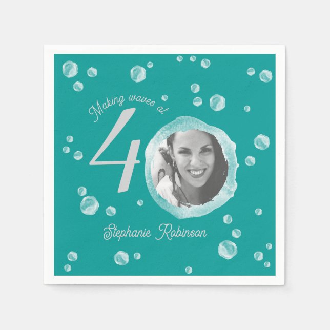 40:e födelsedag Party: Bubble Ocean Teal Pappersservett (Framsidan)