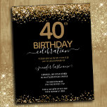 40:e födelsedag Party budgetinbjudan<br><div class="desc">Elegant Faux guld glitter med skuggande konfettsyror på översta sidan och grund gräns. All text är justerbar och lätt att ändra för dina egna behov i party. Underbar elegant 40-årsformatmall.</div>
