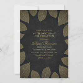 40:e födelsedag Party Elegant Black Guld Löv Inbjudningar