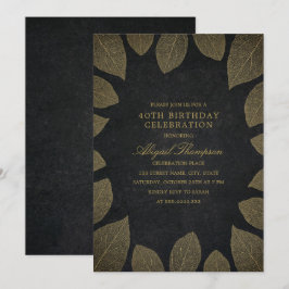 40:e födelsedag Party Elegant Black Guld Löv Inbjudningar