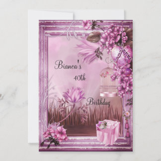 40:e födelsedag Party Elegant Rosa ros Gift Box Inbjudningar