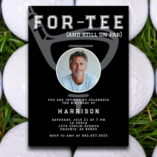 40:e födelsedag Party Foto Modern Golf Black Inbjudningar (Skapare uppladdad)