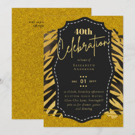 40:e födelsedag Party Guld Djurutskrift Glitter Gl Inbjudningar
