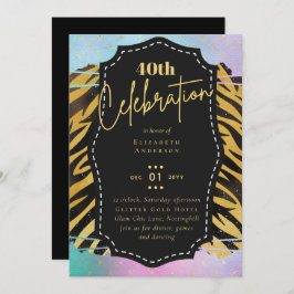 40:e födelsedag Party Guld Djurutskrift Glitter Gl Inbjudningar