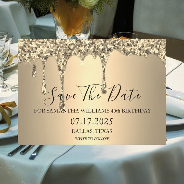 40:e födelsedag Party Guld Gnistra Glitter Spara Datumet (Skapare uppladdad)