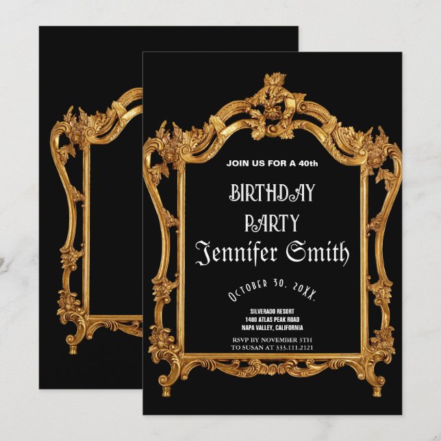 40:e födelsedag Party guld Inbjudningar (Fram/baksida)