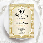 40:e födelsedag Party - Guld Inbjudningar<br><div class="desc">40:e födelsedagsinbjudan. Elegantens utformning i guld. Funktioner faux glitter guld rand,  snyggt script font och konetti. Perfekt för ett glam födelsedagsfirande.</div>