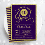 40:e födelsedag Party - Guld Lila ÅLDER Inbjudningar<br><div class="desc">40-årsdagen av festinbjudan till för manar eller kvinnor. Elegant inbjudan-kort i lila med faux glitter guld foil. Teckensnitt för typografi. Skål till 40 år! Kan vara personlig till vilket år som helst. Perfekt för en milstolpe-vuxen i firande.</div>