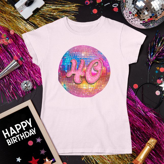 40:e födelsedag Party Guld Rosa Glitter Disco Boll T Shirt (Skapare uppladdad)