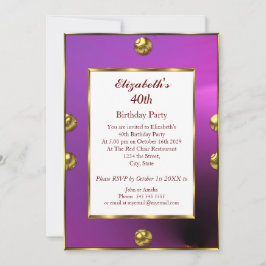 40:e födelsedag Party Lila Guld Inbjudningar