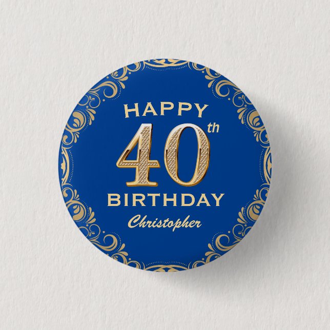 40:e födelsedag Party marinblått och Guld Glitter Knapp (Framsida)