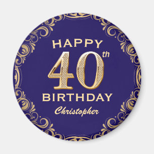 40:e födelsedag Party marinblått och Guld Glitter Magnet