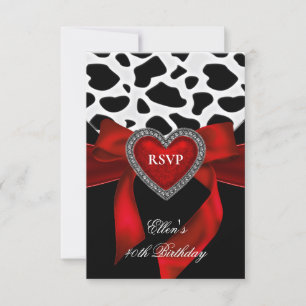 40:e födelsedag Party Red Heart Jewel Cow Black Bo OSA Kort