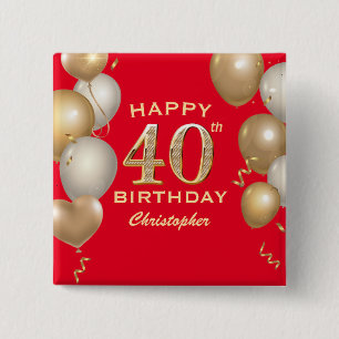 40:e födelsedag Party Red och Guld Knapp