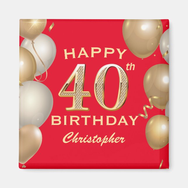 40:e födelsedag Party Red och Guld Magnet (Framsidan)