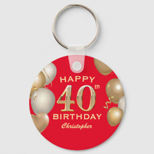 40:e födelsedag Party Red och Guld Nyckelring