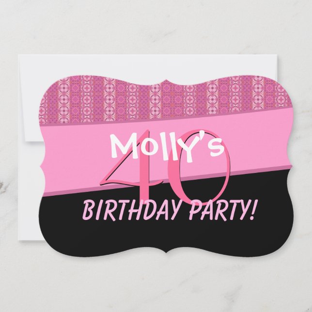 40:e födelsedag Party Rosa Mönster mall V01 (Framsida)