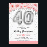 40:e födelsedag Party - Silver Inbjudningar<br><div class="desc">40-årsfestinbjudan. Elegantens utformning i faux glitter silver med blommigt accent. Inbjudan-kort med silver nummer 40 ballonger,  typsnitt med konetti.  rosa,  vit. Perfekt för en snyggt 40 dagar firande. Berätta om du behöver anpassningsbarnas ålder.</div>