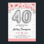 40:e födelsedag Party - Silver Inbjudningar<br><div class="desc">40-årsfestinbjudan. Elegantens utformning i faux glitter silver med blommigt accent. Inbjudan-kort med silver nummer 40 ballonger,  typsnitt med konetti.  rosa,  vit. Perfekt för en snyggt 40 dagar firande. Berätta om du behöver anpassningsbarnas ålder.</div>