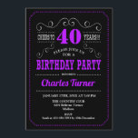 40:e födelsedag Party - svart Lila Inbjudningar<br><div class="desc">40:e födelsedagsinbjudan. Elegant svart,  lila,  vit reflexdesign med mönster och skript. Skål till 40 år! Berätta om du behöver anpassa dig ytterligare.</div>