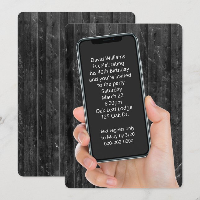 40:e födelsedag Party-textmeddelande Inbjudningar (Fram/baksida)