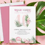 40:e födelsedag Party Tropical Rosa Protea Number  Inbjudningar<br><div class="desc">40:e födelsedag med nummer 40 dekorerat med tropiska handflatan löv,  rosa proteablommor blomning och kokosnöt. Diskret feminin- och elegant med vattenfärgsarrangemang för blommigt i skuggor av rosa och grönt. Perfekt för 40-årsdagen firande,  luau party eller trädgårdstek party.</div>