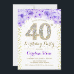 40:e födelsedag Party - Vit Guld Lila Inbjudningar<br><div class="desc">glitter,  lila och vit,  har utformat den 40:e Eleganten för inbjudan till födelsedagspartiet. Inbjudan till blommigt av snyggt med diamanter och ro. Perfekt för glam firande. Berätta om du behöver anpassa dig ytterligare.</div>